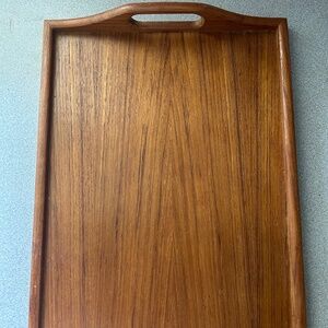 Vintage Rectangular Teak Serving Tray With Handles